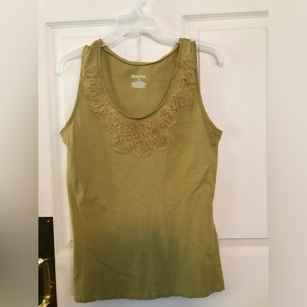 Merona Olive Green Lace Trim Tank Top